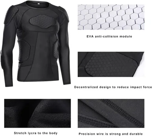 Vista 2 de Charque Camisas/pantalones protectores acolchados para hombre, para fútbol, paintball, béisbol, compresión, costilla, protección del esternón