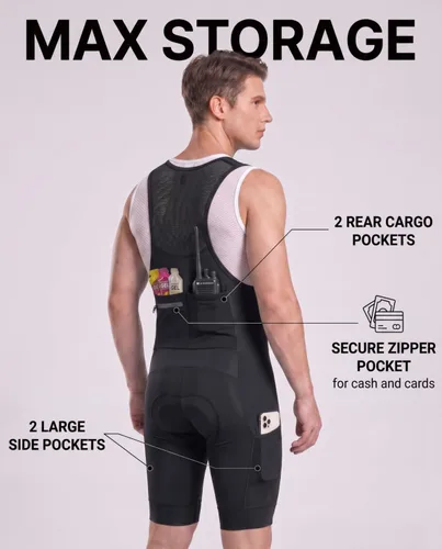 Vista 2 de Men's Cycling Bib Shorts with 4D MaxCool Pad, Ergonomic Cut Negro