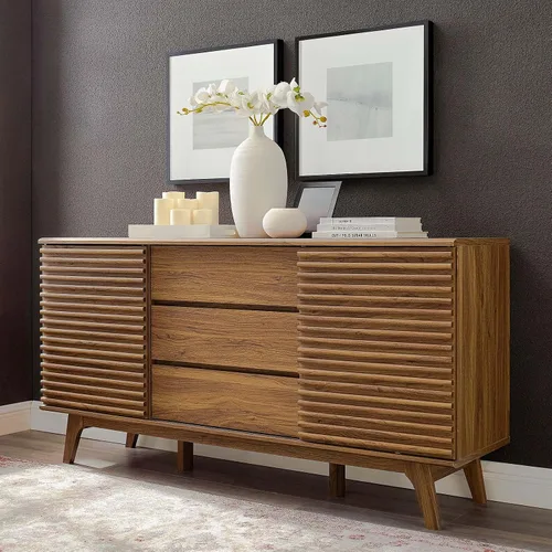 Vista 2 de Modway Render - Mueble moderno de mediados de siglo para mesa de bufé o TV de 160 cm, color nogal