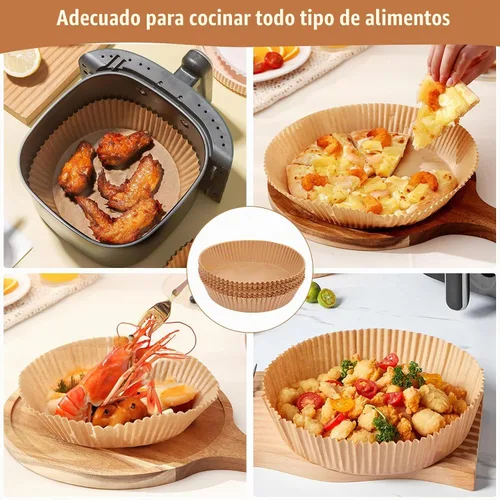 Vista 7 de Forros desechables para freidora de aire, 100 piezas de forros desechables antiadherentes para freidora de aire, papel pergamino sin blanquear de 8
