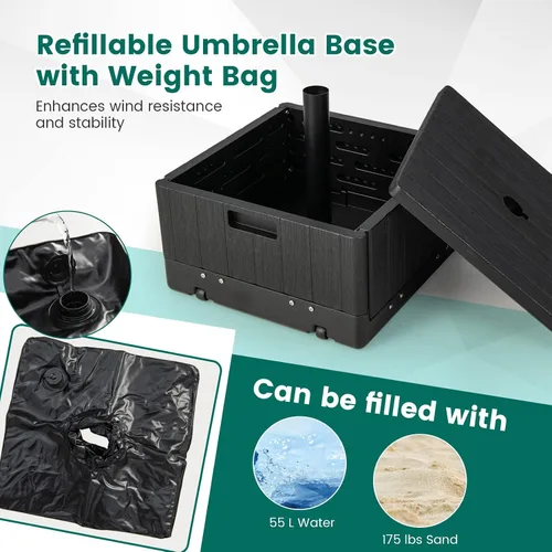 Vista 3 de Giantex Mesa auxiliar para exteriores con soporte para paraguas, bolsa con peso rellenable de 175 libras, bandeja de mesa ajustable para paraguas, 2