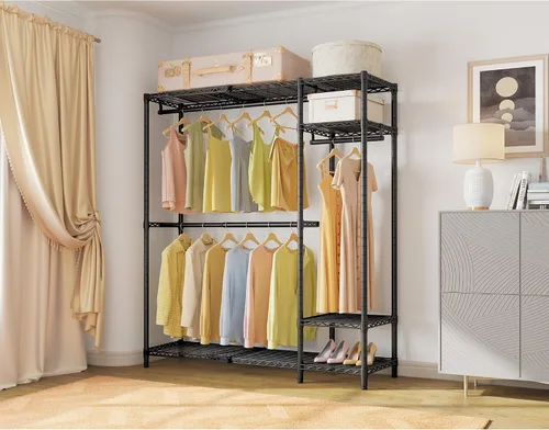 Vista 7 de VIPEK X20 - Perchero de metal expandible ajustable de 3 pies 3 pulgadas a 4 pies 8 pulgadas, percheros resistentes con estantes ajustables y barras