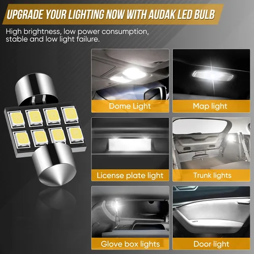 Vista 7 de Audak DE3175 DE3022 DE3021 3175 6428 Festoon - Bombilla LED Canbus de 1.181 in, libre de errores, para interiores, cúpula, mapa, luces de puerta