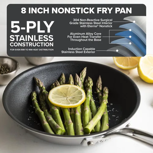 Vista 2 de VIKING Culinary Professional - Sartén antiadherente de acero inoxidable de 5 capas, 8 pulgadas, mango ergonómico que se mantiene fresco, apto