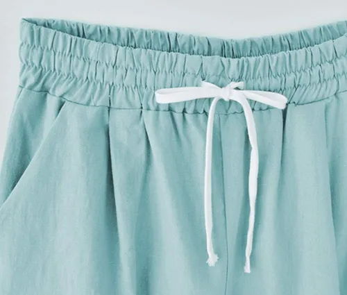 Vista 3 de Vcansion Bermudas de algodón con cintura elástica hasta la rodilla para mujer con cordón A#verde militar