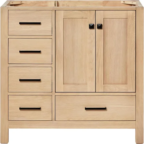 Vista 53 de ARIEL Cambridge Mueble base de tocador de baño de 36 pulgadas, madera maciza, 2 puertas de cierre suave, 5 cajones de cola de milano, roble marrón