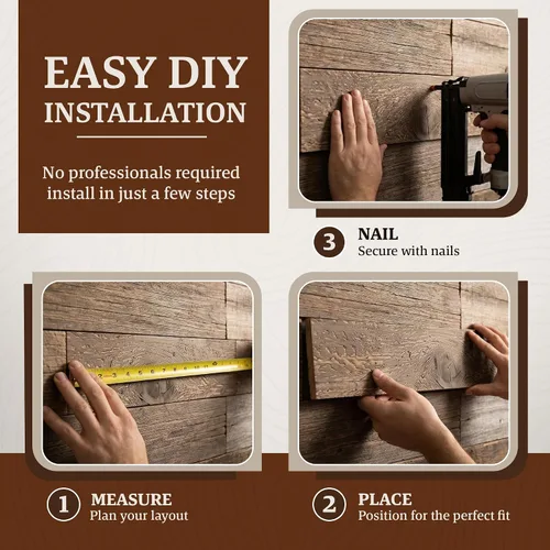Vista 6 de BarnwoodUSA Tablones de madera recuperada real - Paneles de encaje para arriba fáciles con clavos para panelado de pared de madera rústica
