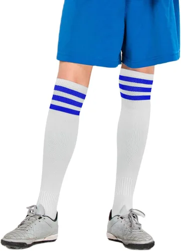 Vista 5 de Liitrsh 6 pares de calcetines de tubo a rayas sobre la pantorrilla, calcetines deportivos de fútbol de triple raya para hombres y mujeres