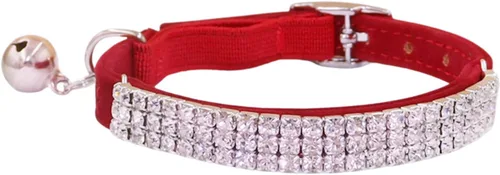 Vista 7 de THAIN Collar de diamantes de imitación para gatos y perros, de terciopelo suave, seguro, ajustable, con campanas, de 8 a 11 pulgadas para perros