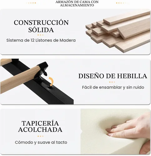 Vista 8 de SHA CERLIN Base de cama de plataforma tamaño matrimonial con 4 cajones de almacenamiento, cabecera acolchada vertical con diseño acanalado