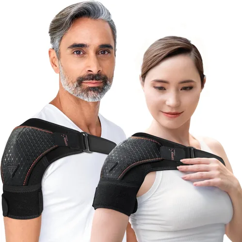 Vista 18 de FIGHTECH Soporte de hombro para manguito rotador desgarrado para hombres y mujeres - Soporte y alivio del dolor (Negro, Extra Pequeño)