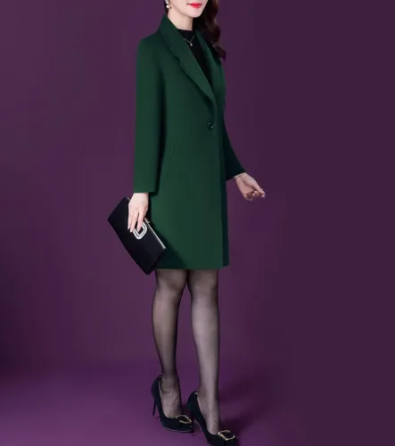 Vista 3 de Aprsfn Elegante abrigo de mezcla de lana de longitud media para mujer, a prueba de viento
