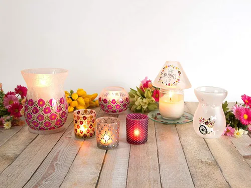 Vista 5 de Pavilion - Bandeja para velas de vidrio esmerilado floral pintada a mano, 7.25 pulgadas