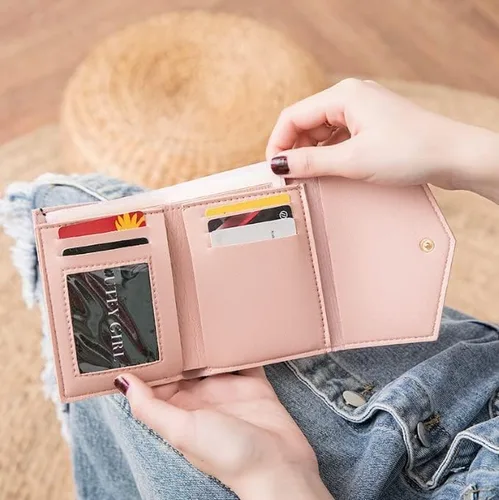 Vista 3 de Cartera con tarjetero RFID para mujer, billetera delgada, plegable, multitarjeta, con cremallera, monedero, Rosa., Compacto