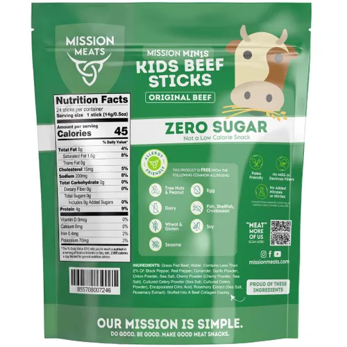 Vista 3 de Mission Meats - Palitos de carne para niños, 100% alimentados con pasto y criados en pastos, aperitivos saludables para niños, proteínas sin azúcar