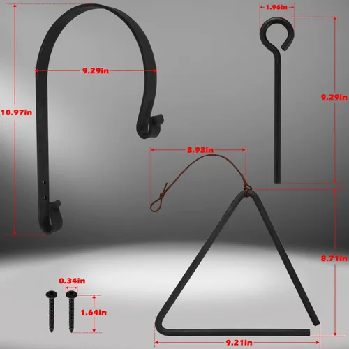 Vista 7 de Campana triangular con colgador de metal y llamada, campana clásica de acero fundido para decoración de Chuck Wagon