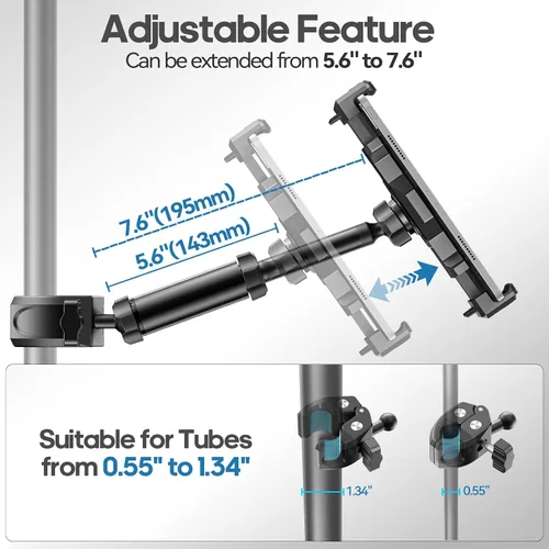 Vista 7 de KDD Soporte para iPad para soporte de micrófono, soporte ajustable para tableta y teléfono para soporte de música de micrófono, soporte de manillar