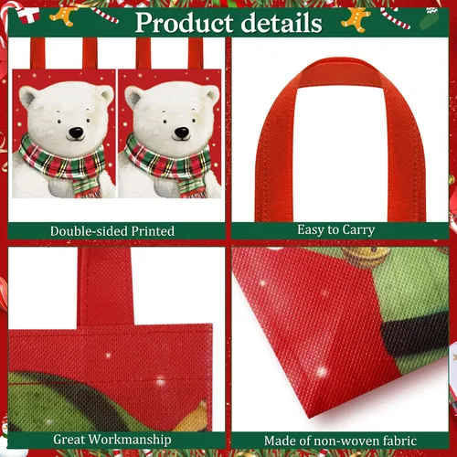 Vista 3 de Photect 32 Bolsas de Regalo de Navidad a Granel Reutilizables Bolsa de Golosinas de Animales Navideños con Asa Bolsas de Mano No Tejidas Muñeco