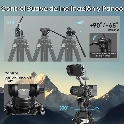 Vista 4 de SmallRig AD-80 FreeBlazer - Sistema de trípode de video resistente, 75 pulgadas de alto, cabezal fluido, ajuste de altura de un solo paso, placa QR