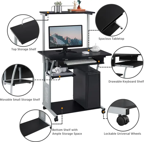 Vista 3 de Yaheetech Escritorio de computadora para el hogar o la oficina