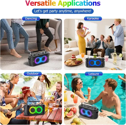Vista 8 de Altavoz Bluetooth Portátil 300W Pico Sonido Grande Potente Fuerte Graves Profundos Boombox Inalámbrico Grande con Subwoofer DSP Luz LED para Fiestas