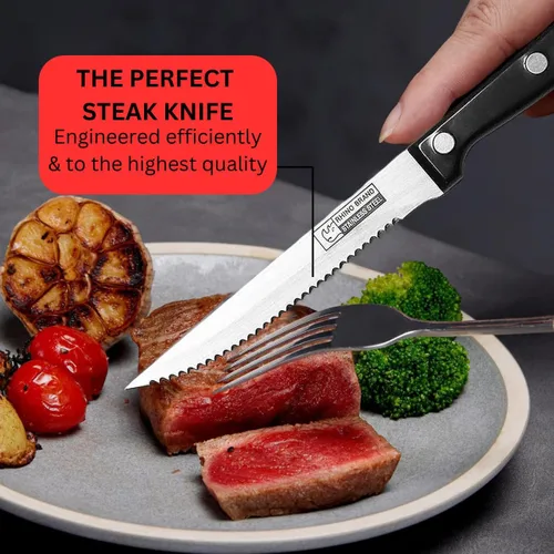 Vista 6 de ToolUSA KITCHEN DIVA - Paquete de 2 cuchillos de carne dentados de 8.5 pulgadas Construcción de acero inoxidable Cuchillas dentadas afiladas