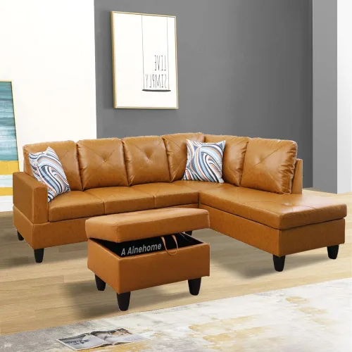 Vista 11 de A Ainehome Sofá seccional de muebles, moderno sofá de cuero en forma de L para sala de estar, apartamento y espacio pequeño