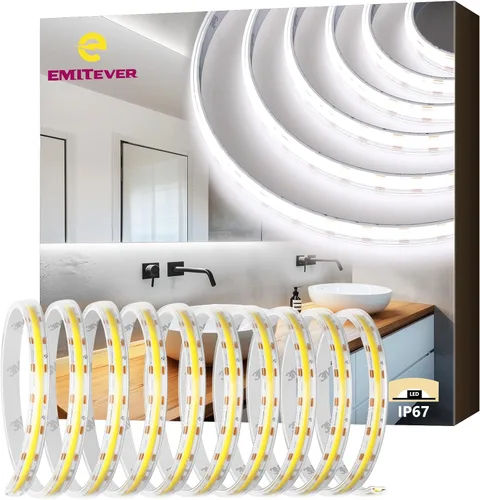 Vista 9 de EMITEVER COB - Tira de luces LED impermeable IP67, 2700 K, blanco cálido, para exteriores, 24 V, cinta LED de silicona regulable, iluminación