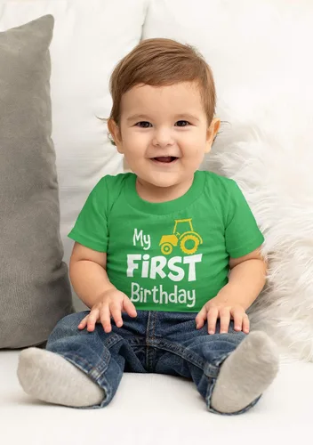 Vista 3 de Traje para niño de primer cumpleaños con camisa de mi primer tractor para construcción de un año