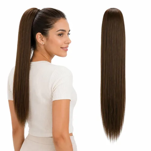 Vista 27 de CAISHA Extensión de cola de caballo de 22" con cordón voluminoso Straigtht negro-marrón PH503