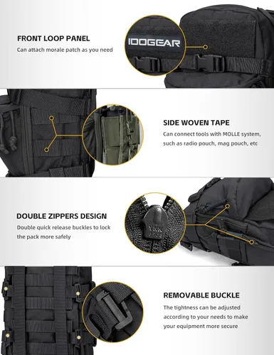 Vista 5 de IDOGEAR Tactical Hydration Pack MOLLE Water Bladder Bag, Mini Backpack YKK Zipper Hiking Camping Outdoor Training Carrier