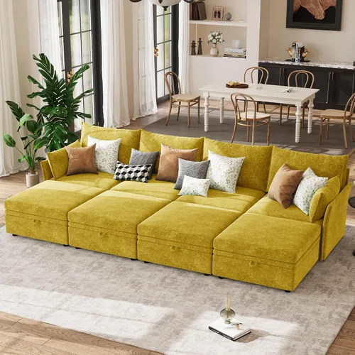 Vista 14 de Sofá seccional modular de gran tamaño de 103.5 pulgadas, sofá convertible en forma de L con otomana móvil, sofás esquineros grandes de 6 asientos