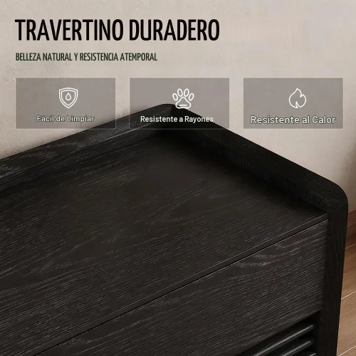 Vista 9 de POVISON Soporte de TV moderno de mediados de siglo totalmente ensamblado con luces LED ajustables, consola multimedia de madera, centro de Negro