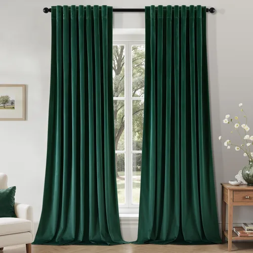 Vista 28 de EMEMA Cortinas de terciopelo negro, 2 paneles de 40 x 63 pulgadas de largo, bolsillo trasero para barra