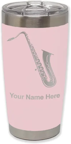 Vista 20 de LaserGram Vaso aislado al vacío de 20 onzas, saxofón, grabado personalizado incluido (negro)