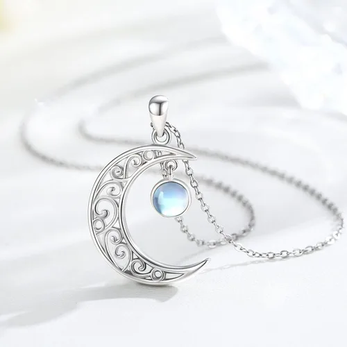 Vista 2 de Moon Necklace 925 Sterling Silver Moon StoneAmber Necklace Celtic Knot Moon Pendant Moon Jewelry Gifts Birthday Valentine's Day Gifts for Women