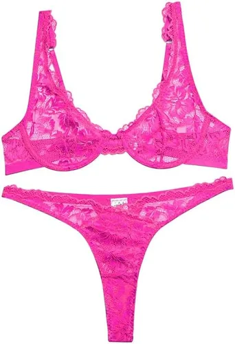 Vista 4 de Lilosy Conjunto de lencería push up con aros de encaje floral sexy