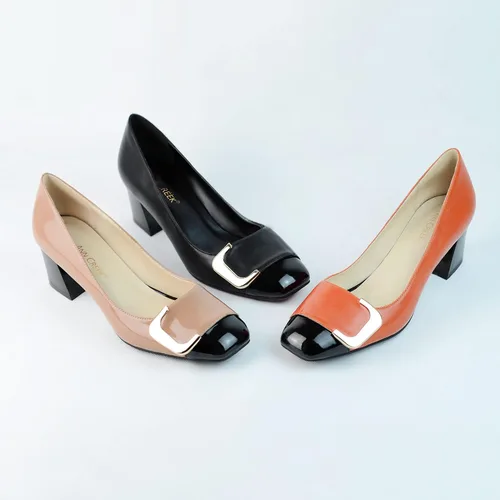 Vista 7 de ANN CREEK Zapatos de tacón bajo para mujer, zapatos de oficina de dos tonos, punta cuadrada, tacón grueso, de 2.4 pulgadas, Negro