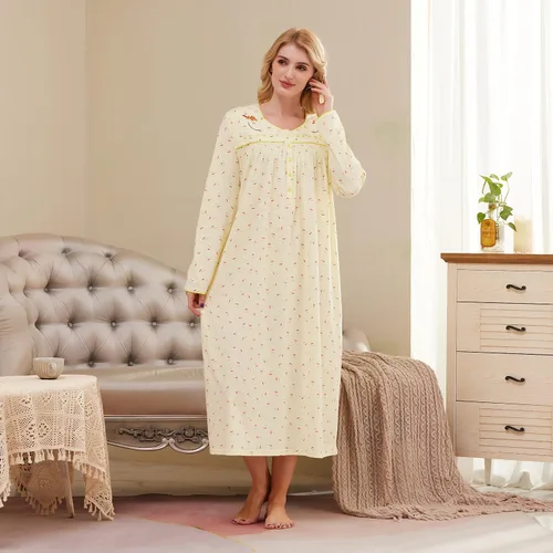 Vista 8 de Keyocean - Camisón para mujer, 100% algodón, suave, cálido, cómodo, ropa de dormir y descanso para otoño e invierno