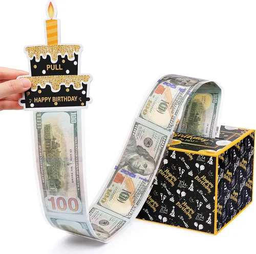 Vista 18 de Caja de regalo de cumpleaños con calcomanías de bricolaje para cualquier edad, soporte de dinero sorpresa para regalo en efectivo con tarjeta