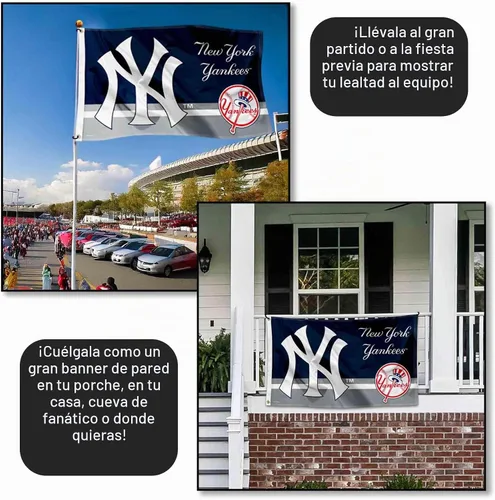 Vista 4 de WinCraft Bandera de NY Yankees Logo Insignia de 3 x 5 pies con ojal