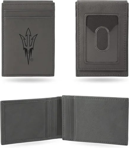 Vista 22 de Rico Industries NCAA - Cartera de bolsillo frontal grabada con láser gris, compacta, cómoda, delgada