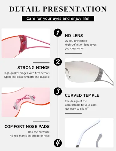 Vista 6 de kimorn Gafas de sol envolventes Y2K para mujeres y hombres, protección de pantalla plana, tecnología futurista, sin marco, K1344