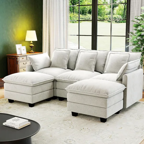 Vista 8 de Seccional Cloud Couch de 107", Sofá Seccional Modular en Forma de U, Sofá de Asiento Profundo de 4 Asientos con 6 Almohadas Extraíbles Lavables y 2