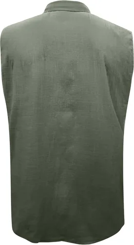Vista 4 de WENKOMG1 Camiseta sin mangas de lino para hombre, camiseta casual con botones, ajuste regular