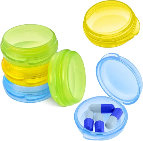 Vista 10 de Patelai Paquete de 6 cajas pequeñas organizadoras de píldoras, contenedor de píldoras de viaje, portátil, diario, mini estuche para medicamentos
