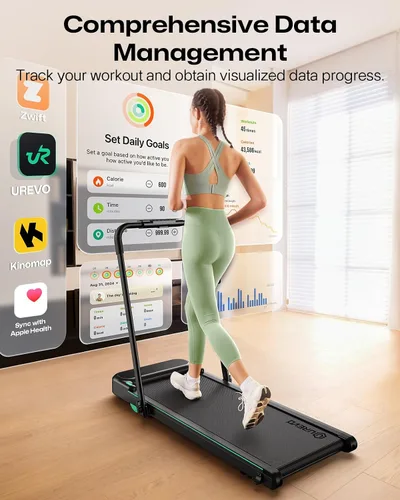 Vista 6 de UREVO Strol 2E Caminadora plegable inteligente 2 en 1, almohadilla compacta para caminar con mango de seguridad, Plug and Play, caminadora