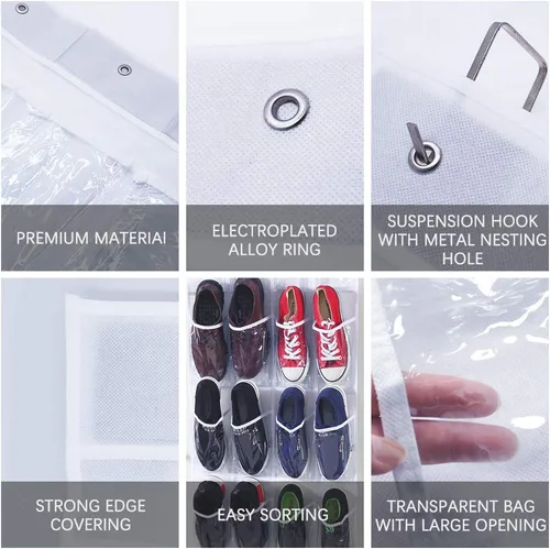 Vista 5 de Organizador de zapatos de 24 bolsillos para colgar sobre la puerta, organizador plegable con ganchos, soporte de malla colgante resistente