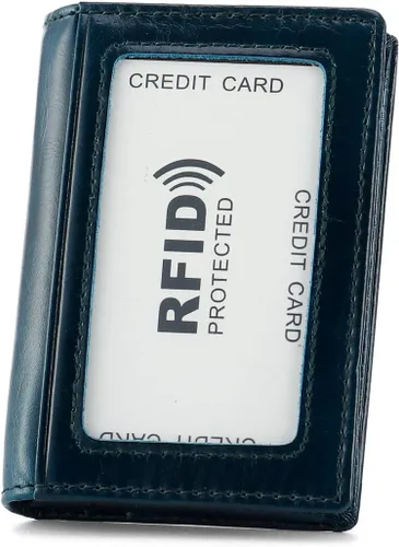 Vista 8 de Billetera de bolsillo frontal plegable para hombre, de piel auténtica, con bloqueo RFID, tarjetero
