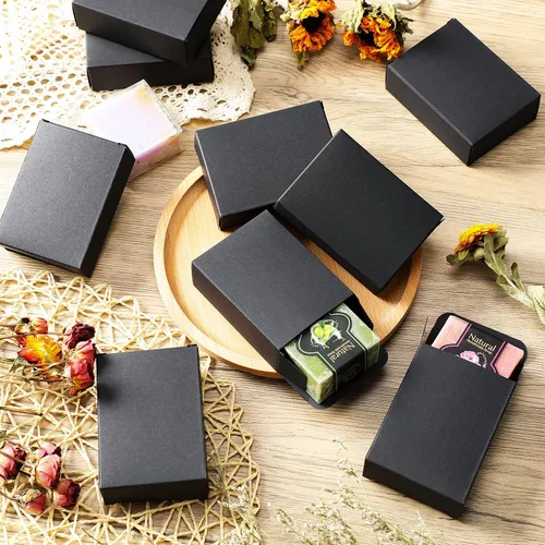 Vista 5 de Gersoniel 50 cajas de jabón de papel kraft para hacer jabón casero, suministros para recuerdos de fiesta, sin ventana, embalaje de envoltura de Negro